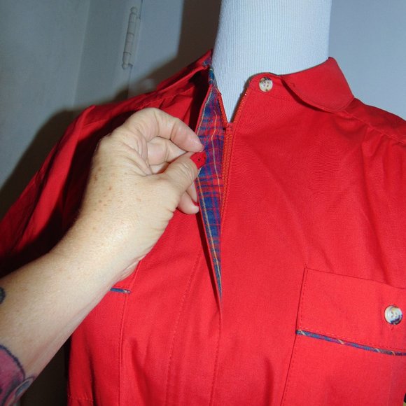 RARE Vintage NOS Sasson Hong Kong Red Cotton A-Line Belted Short Sleeved Dress - Picture 9 of 13